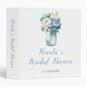 Blue Peonies Mason Jar Bridal Shower Photo Album 3 Ring Binder