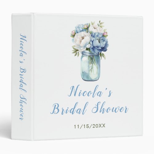 Blue Peonies Mason Jar Bridal Shower Photo Album