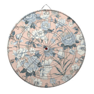 Blue Peonies Peach Botanical Vintage Floral Dart Board