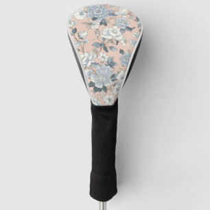 Blue Peonies Peach Botanical Vintage Floral Golf Head Cover