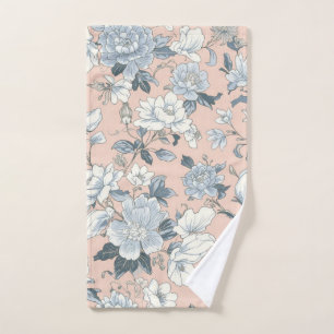 Blue Peonies Peach Botanical Vintage Floral Hand Towel