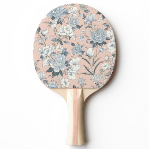 Blue Peonies Peach Botanical Vintage Floral Ping Pong Paddle