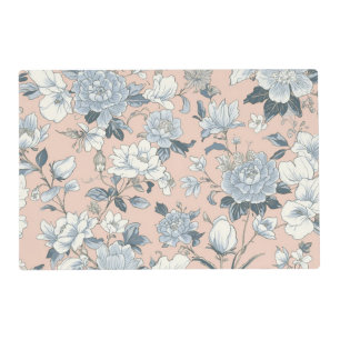 Blue Peonies Peach Botanical Vintage Floral Placemat