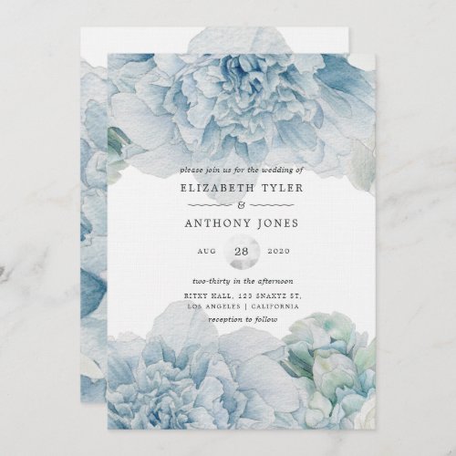 Blue Peonies Wedding Invitation