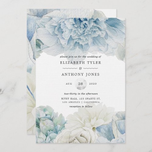 Blue Peonies Wedding Invitation