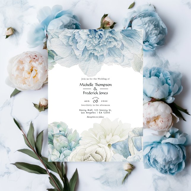 Blue Peonies Wedding Invitation (Creator Uploaded)