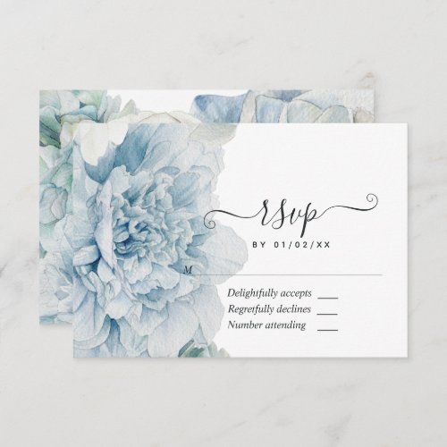 Blue Peonies Wedding RSVP Card