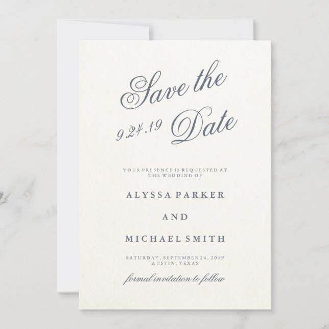 Blue Peonies Wedding Save the Date (Front)