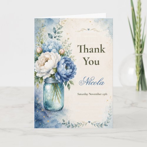 Blue Peony Bridal Shower Thank You Card