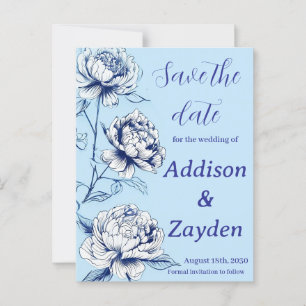 Blue Peony Chinoiserie Save the Date Cards