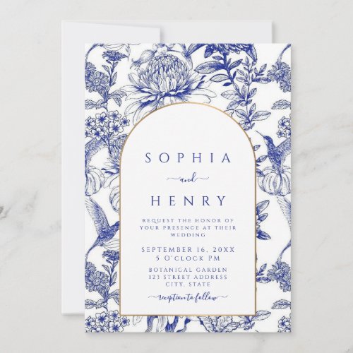 Blue Peony Chinoiserie Victorian Floral wedding  Invitation