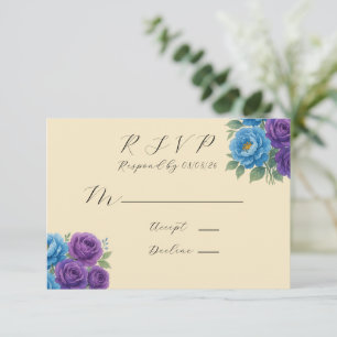 Blue Peony & Fig Purple Rose Wedding RSVP Card