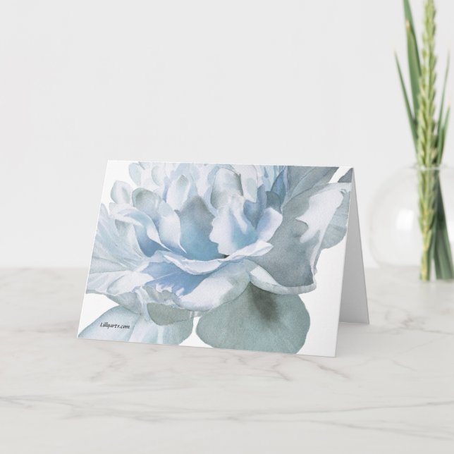 Blue Peony Fine Art Watercolor Greeting Card (Front)
