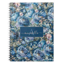 Blue peony floral Monogram name