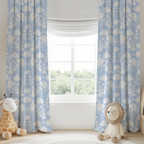 Blue Peony Floral Pattern Blackout Curtains