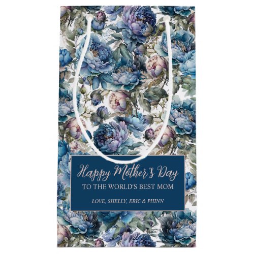 Blue peony floral pattern Happy Mothers Day Small Gift Bag