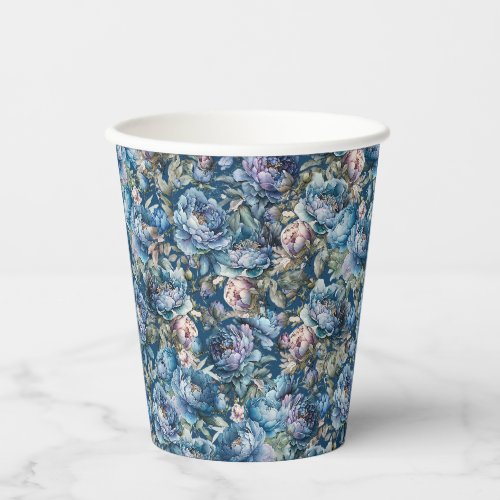 Blue peony floral pattern vintage flower garden paper cups
