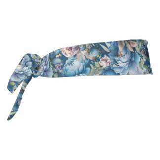 Blue peony floral pattern vintage flower garden tie headband
