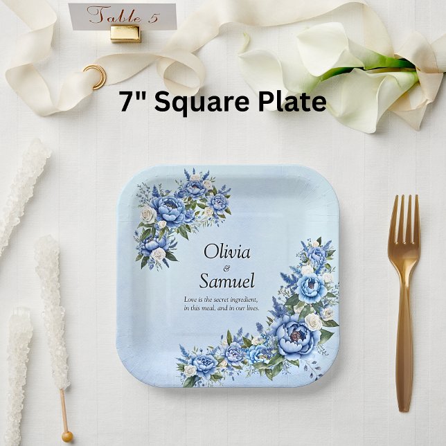 Blue Peony on Blue 7" Square Paper Plates (Creator Uploaded)