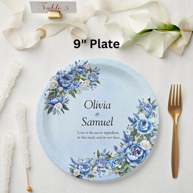 Blue Peony on Blue 9" Paper Plates (Creator Uploaded)