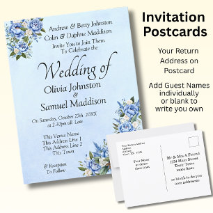 Blue Peony on Blue Wedding Suite Invitation  Postcard
