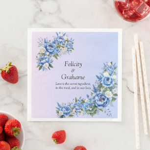 Blue Peony on Mauve Wedding Suite Paper Dinner Napkins