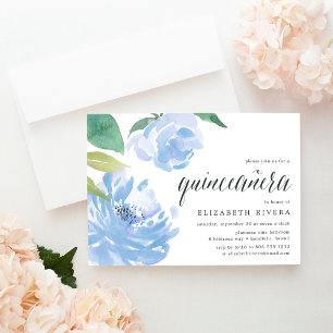 Blue Peony   Quinceanera Invitation