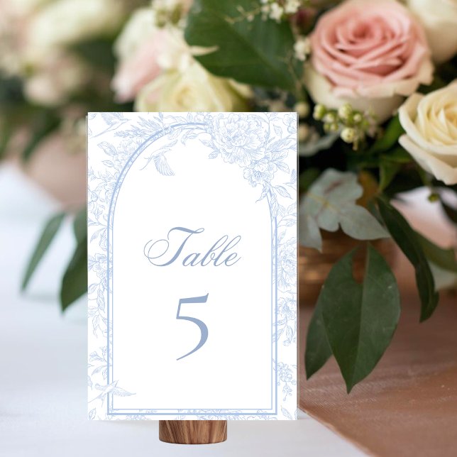 Blue Peony Victorian Arch Classic Wedding White Table Number (Creator Uploaded)