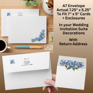 Blue Peony Wedding Suite A7 size Envelope