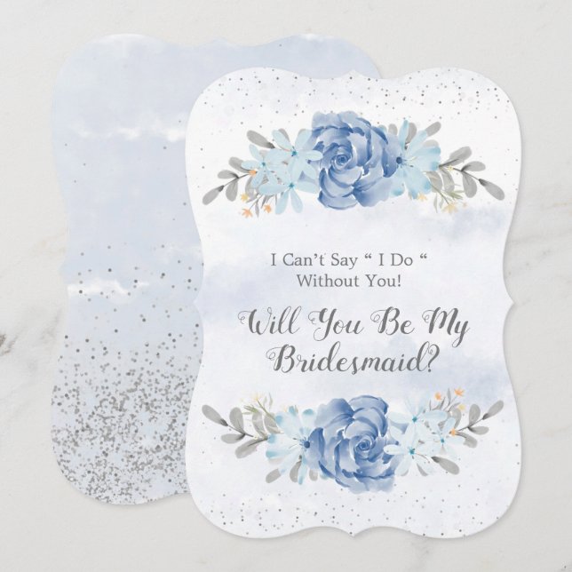 Blue Peony Will You Be My Bridesmaid Invites (Front/Back)