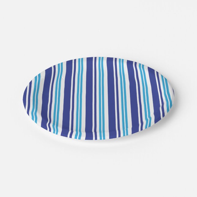 Blue Peppermint Stripe Paper Plates (Angled)