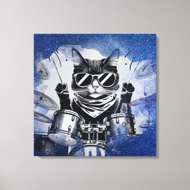 *~ Blue Percussionist Cool Cat DRUMMER AP91  Canvas Print (Front)