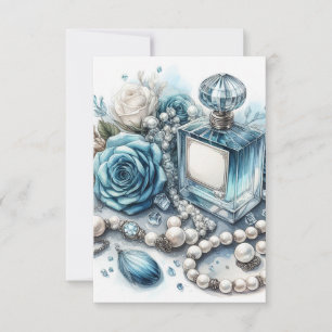 blue perfume and flowers greeting card 