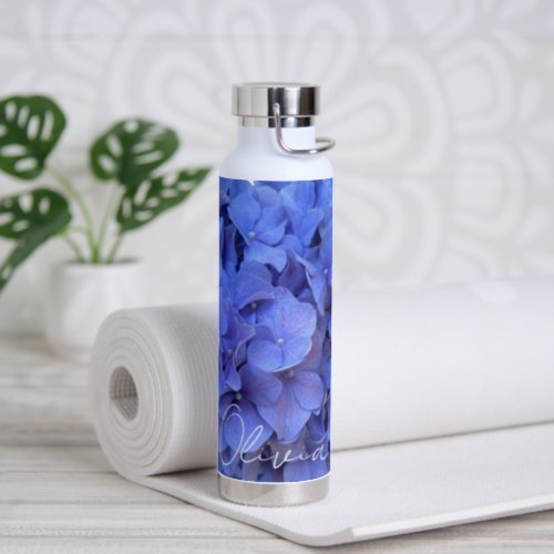 Blue periwinkle elegant floral calligraphy  water bottle