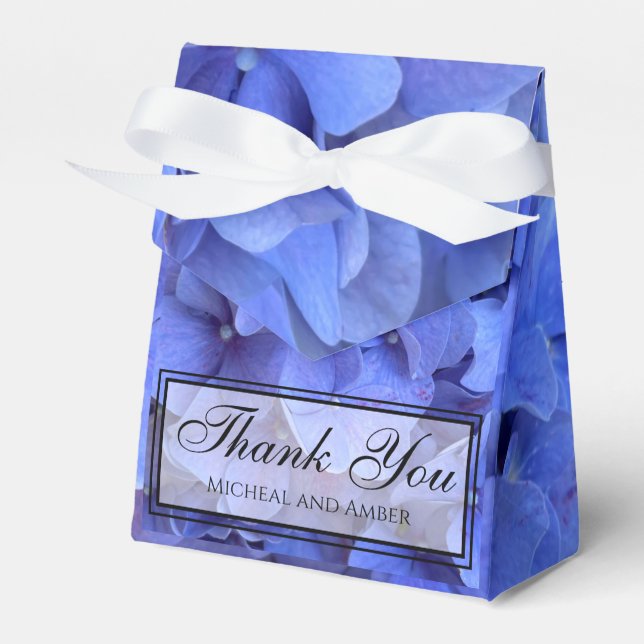 Blue periwinkle elegant floral hydrangeas  favor boxes (Front Side)