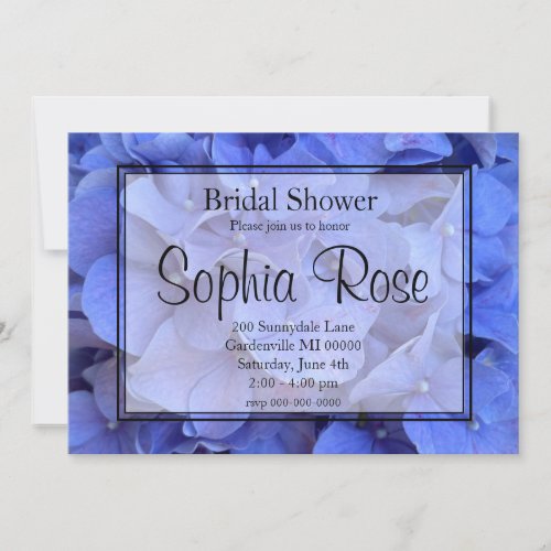 Blue periwinkle elegant floral hydrangeas  invitation