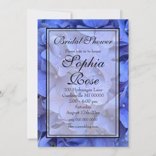 Blue periwinkle elegant floral hydrangeas  invitation