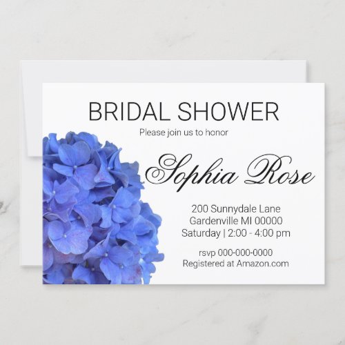 Blue periwinkle elegant floral hydrangeas  invitation