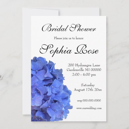 Blue periwinkle elegant floral hydrangeas  invitation
