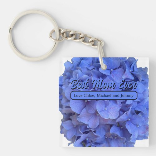 Blue periwinkle elegant floral hydrangeas  keychain