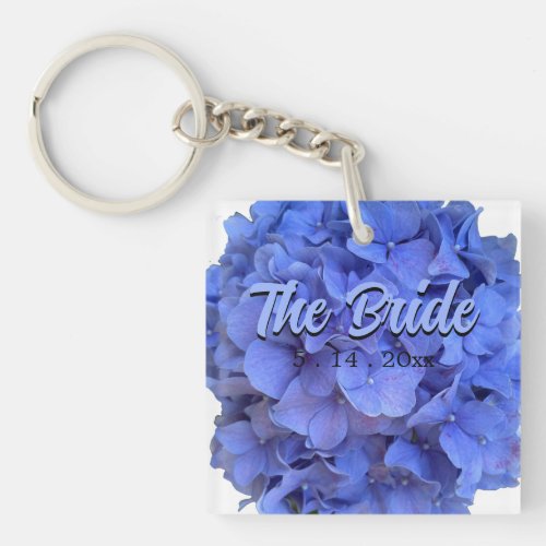 Blue periwinkle elegant floral hydrangeas  keychain