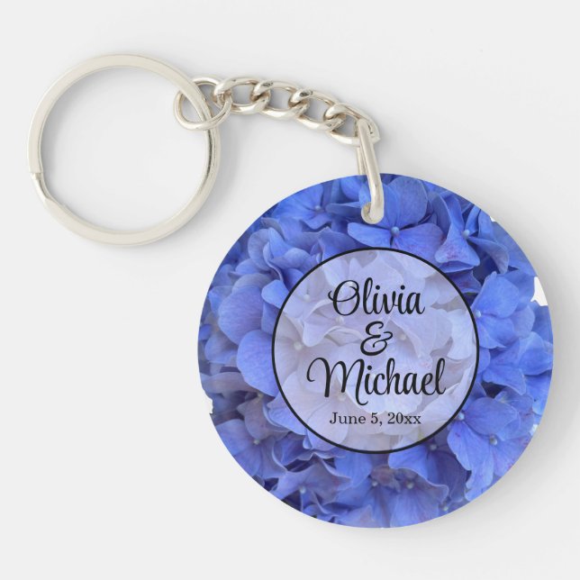 Blue periwinkle elegant floral hydrangeas  keychain (Front)