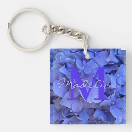 Blue periwinkle elegant floral hydrangeas  keychain