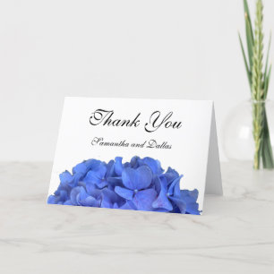 Blue periwinkle elegant floral hydrangeas letterpress thank you card