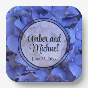 Blue periwinkle elegant floral hydrangeas paper plates