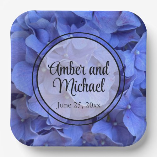 Blue periwinkle elegant floral hydrangeas  paper plates