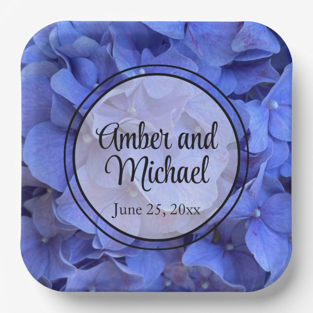 Blue periwinkle elegant floral hydrangeas  paper plates (Front)