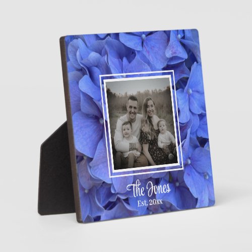 Blue periwinkle elegant floral hydrangeas photo plaque