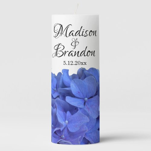 Blue periwinkle elegant floral hydrangeas  pillar candle