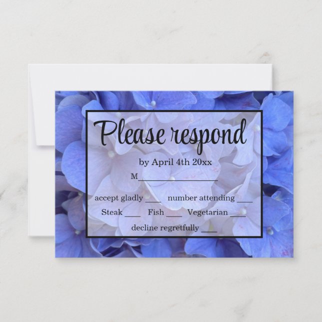 Blue periwinkle elegant floral hydrangeas RSVP (Front)